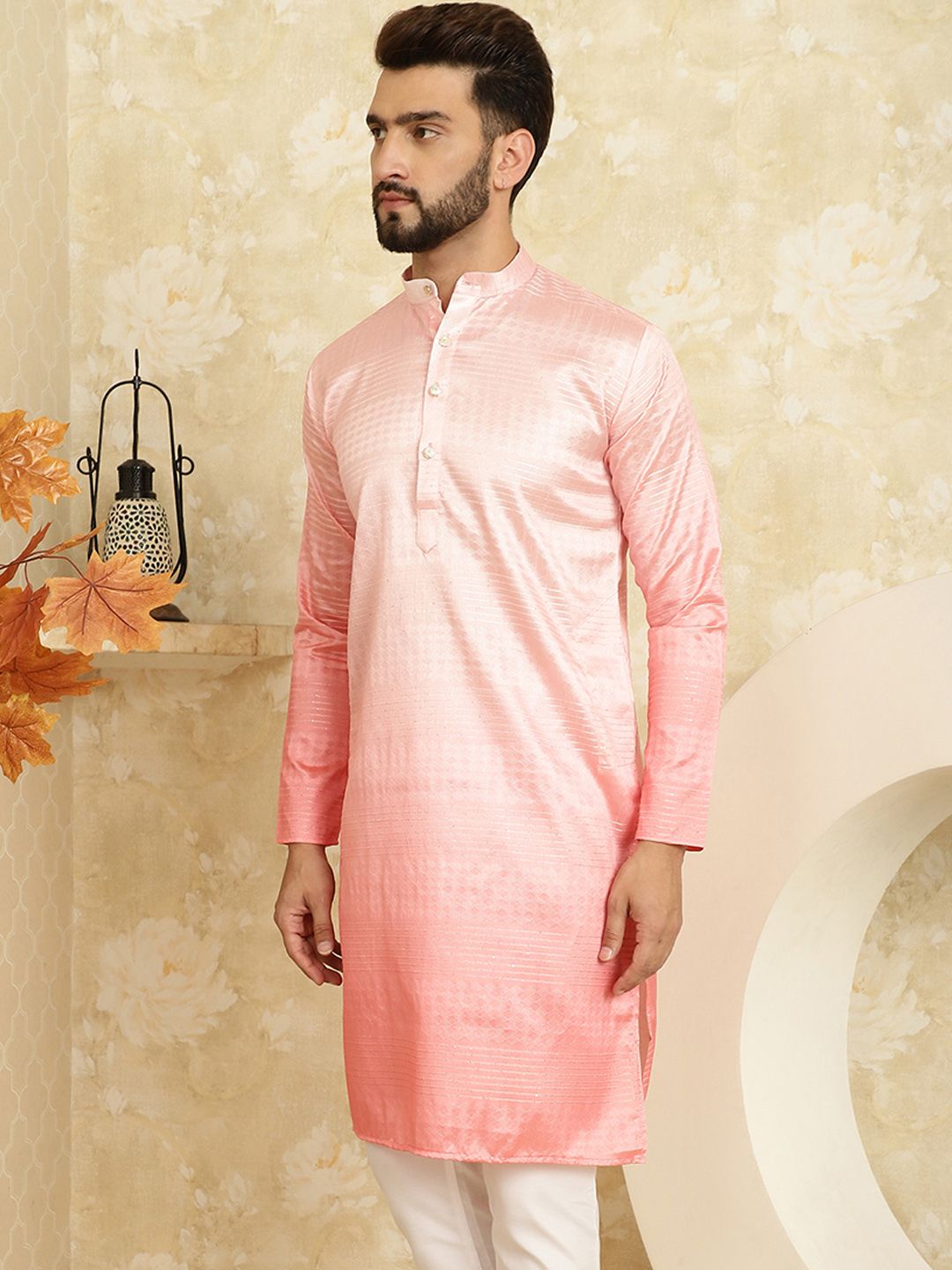 SOJANYA Men Pink Jacquard Kurta