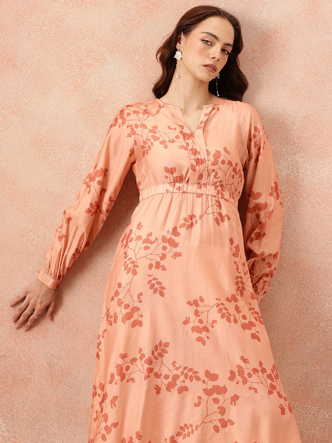all about you Floral Printed Raglan Sleeves Midi Empire Dress