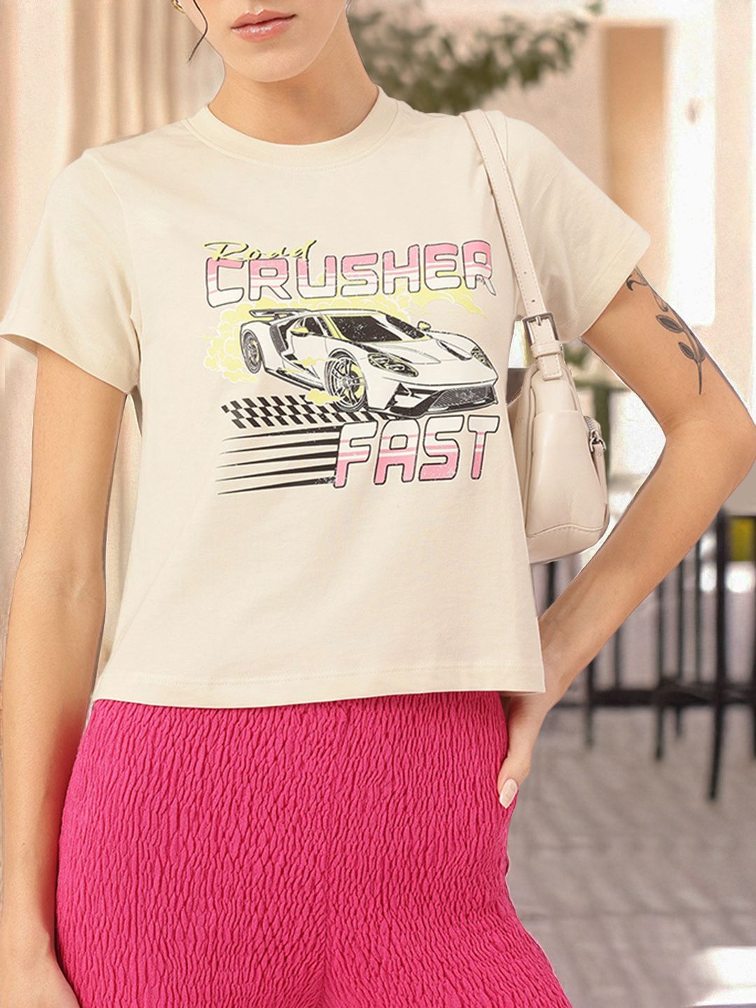 DressBerry Racer's Muse Round Neck Graphic Printed Tee