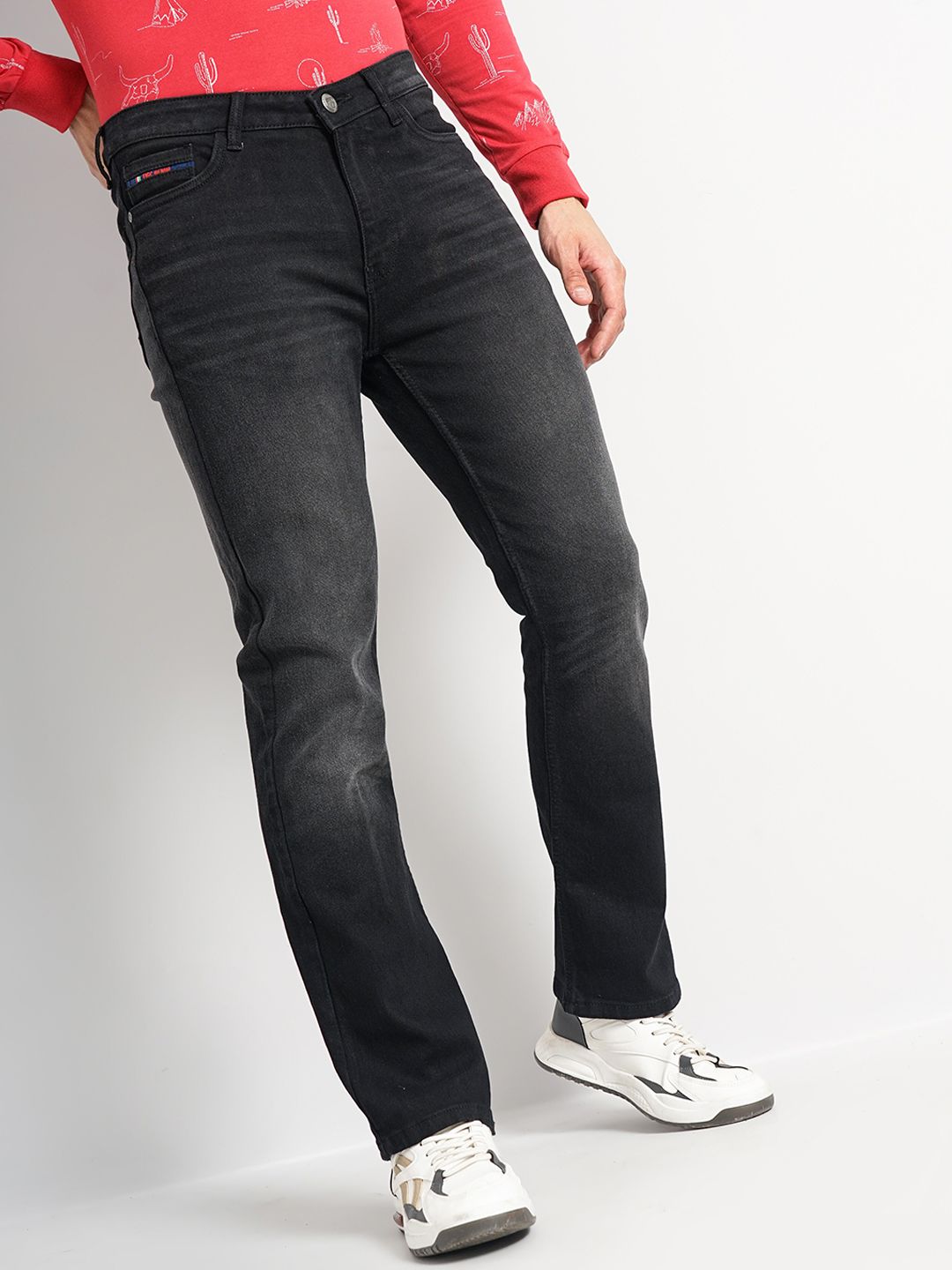 The Indian Garage Co Men Bootcut Clean Look Light Fade Stretchable Jeans