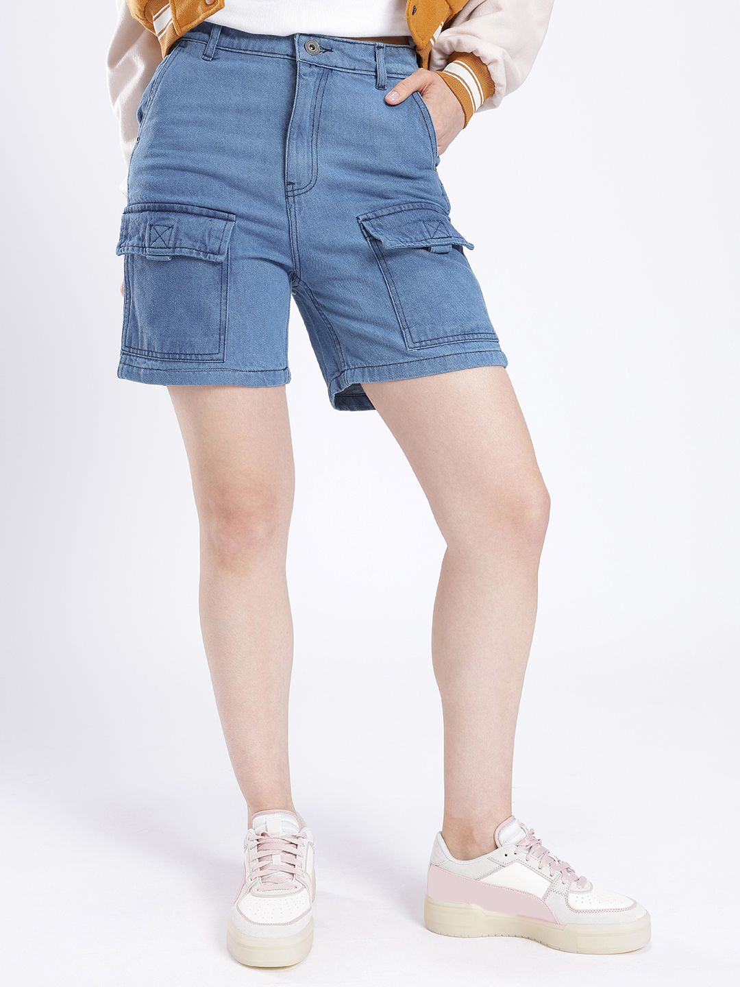 DressBerry Women Utility Touch Denim Cargo Shorts
