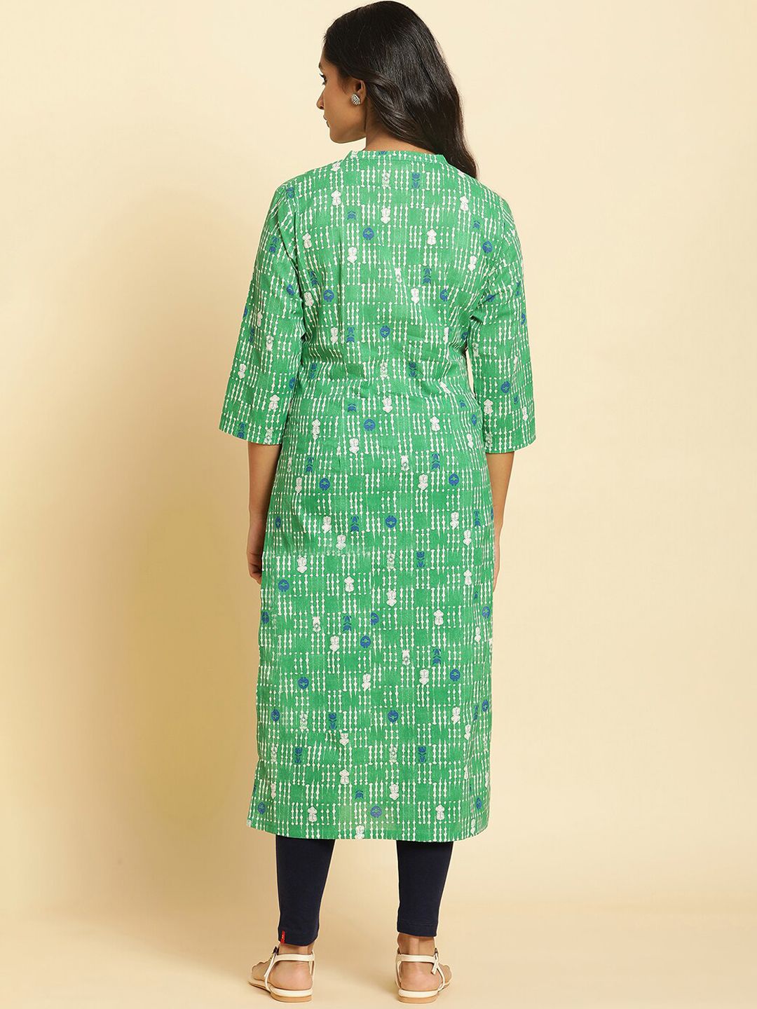 W Geometric Printed Mandarin Straight Pure Cotton Collar