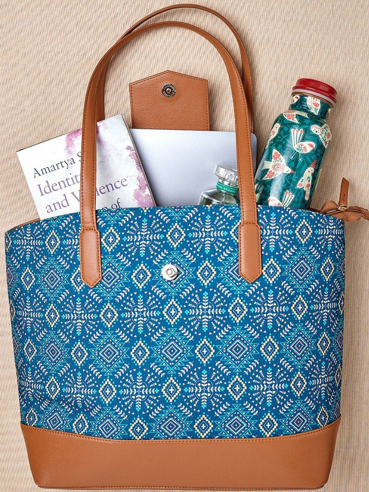 TEAL BY CHUMBAK Ethnic Motifs Printed Oversized Structured Tote Bag