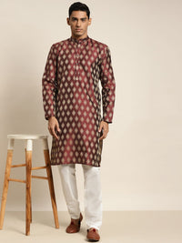 SOJANYA Men Maroon & Gold-Toned Ethnic Motifs Jacquard Kurta