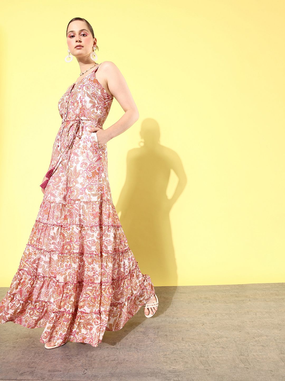 QUIERO Printed Waist Tie-Ups Basic Jumpsuit