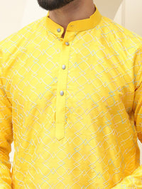 SOJANYA Kurta Lurus Sulam Sulam Geometrik Kapas Sutera dengan Piyama