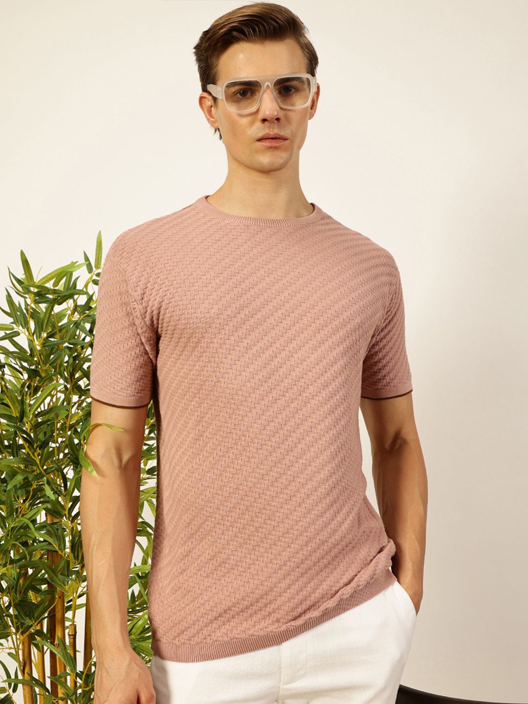 Thomas Scott Men Knit Textured Round Neck T-shirt