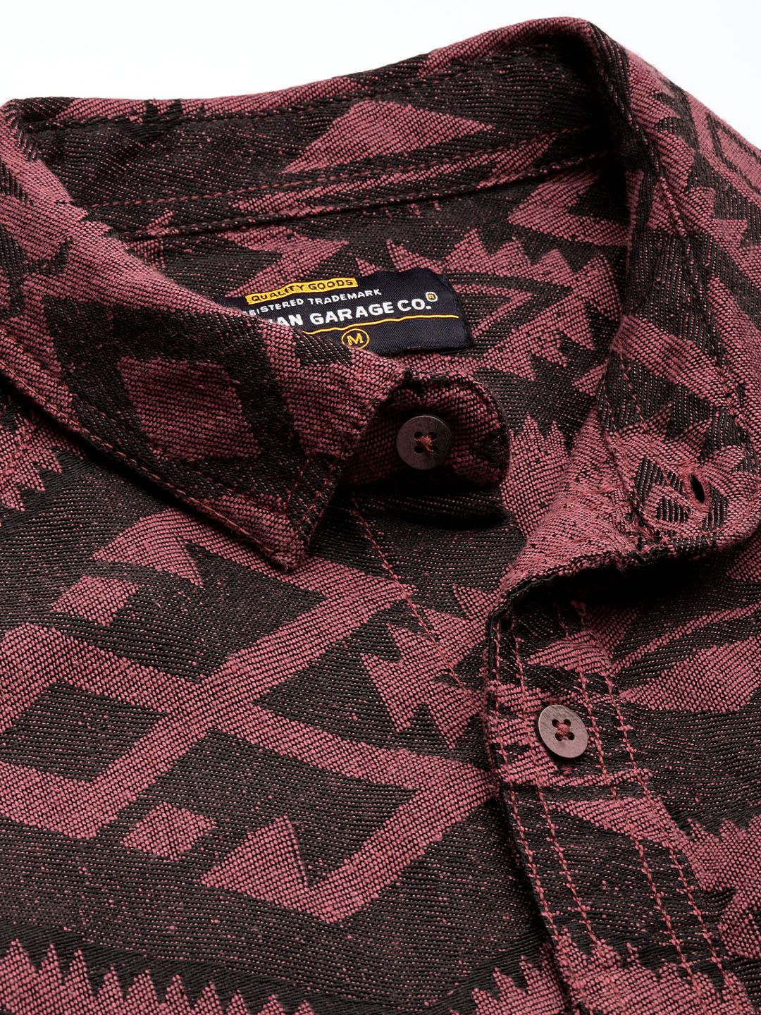The Indian Garage Co Self Design Geometric Jacquard Relaxed Fit Shirt