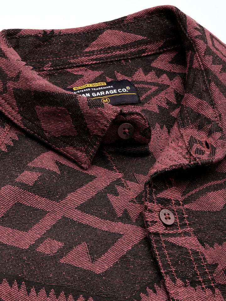 The Indian Garage Co Self Design Geometric Jacquard Relaxed Fit Shirt