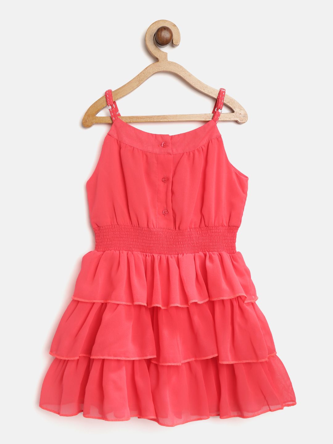 Nauti Nati Girls Coral Pink Solid Tiered Fit & Flare Dress with Briefs