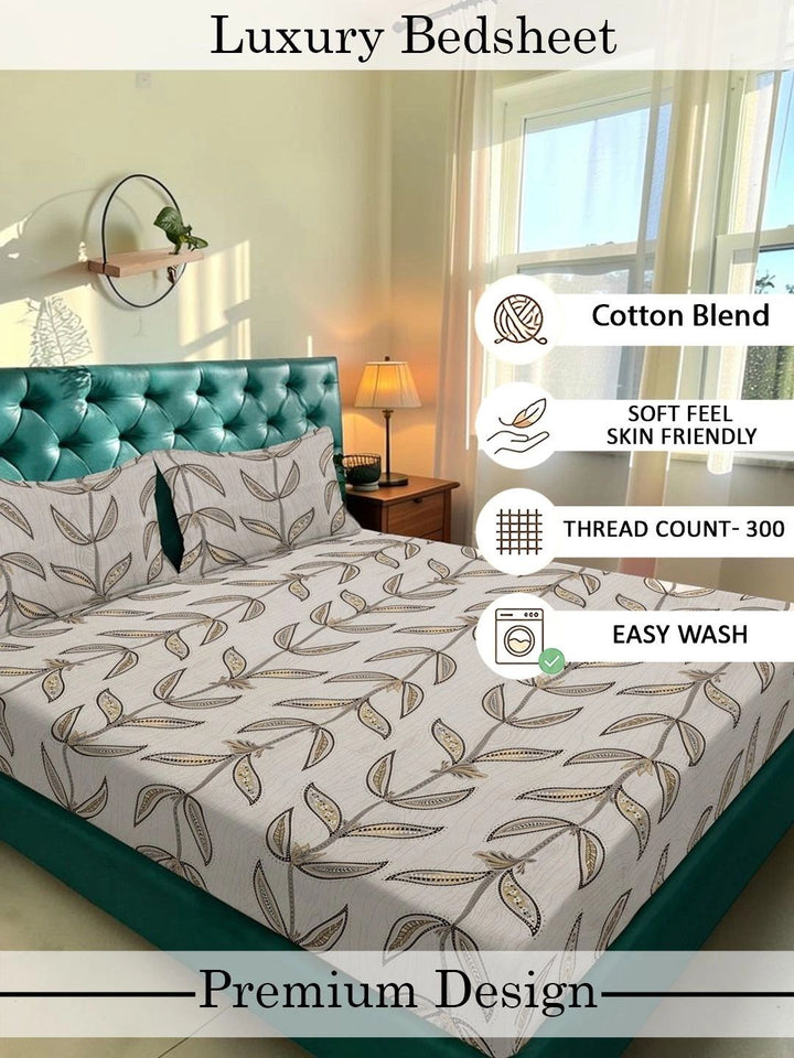 Moda Rapido X KLOTTHE Beige & Brown Floral 300 TC King Bedsheet with 2 Pillow Covers