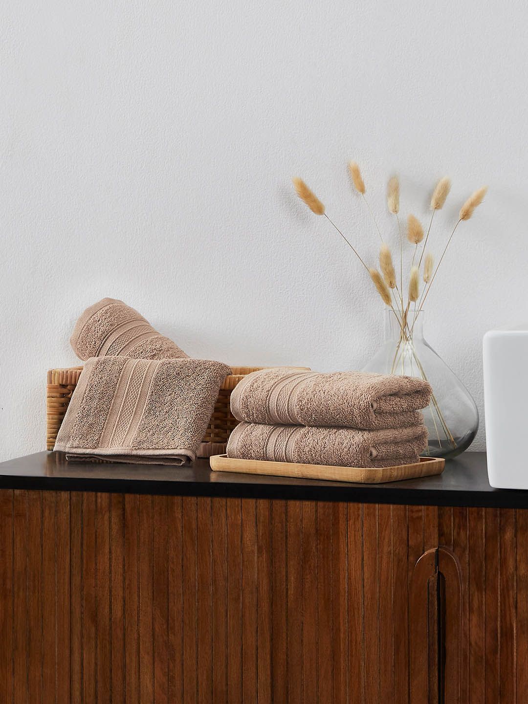 MYTRIDENT Brown Set of 4 500 GSM Cotton Hand Towel