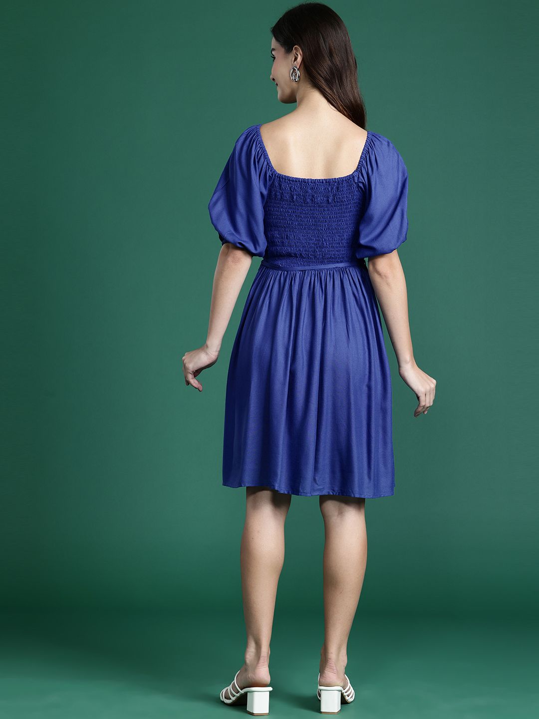 DressBerry Puff Sleeve A-Line Mini Dress with Belt