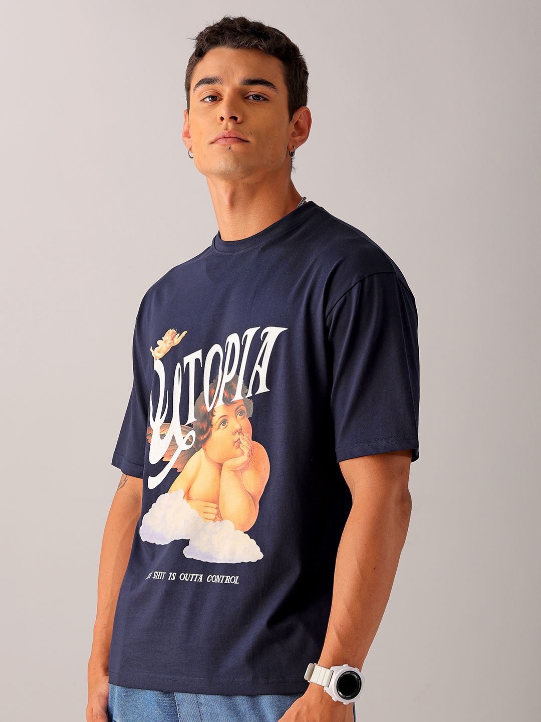 The Indian Garage Co Men Typography Printed Boxy Oversized Pure Cotton T-shirt