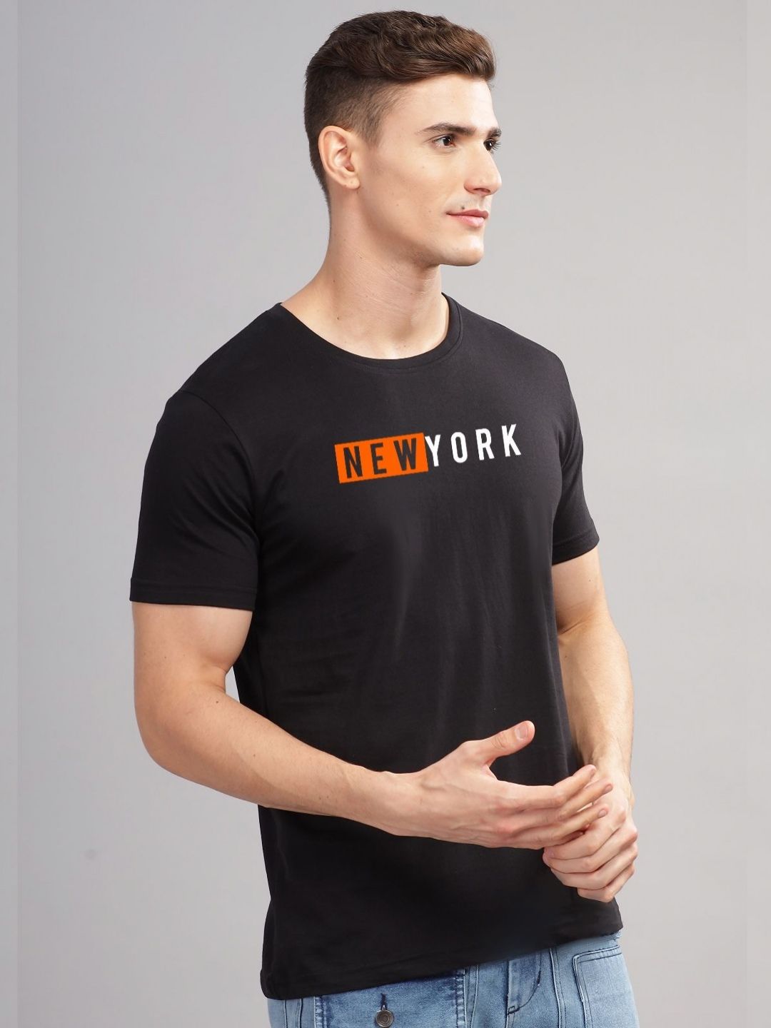 ADRO Men Typography Printed Raw Edge T-shirt