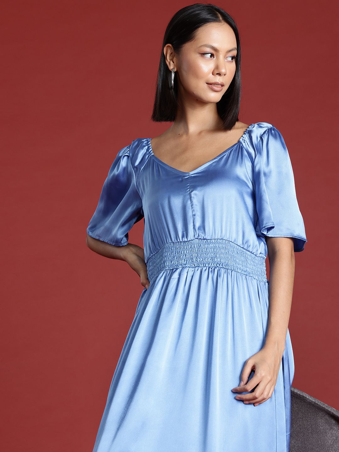 all about you Satin Finish Smocked Maxi Dress