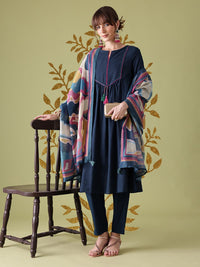 Anouk Pleated Pure Cotton Kurta with Trousers & Dupatta