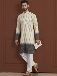 SOJANYA LUXE Motif Etnik Bersulam Kolar Mandarin Lurus Kapas Tulen Kurta & Piyama