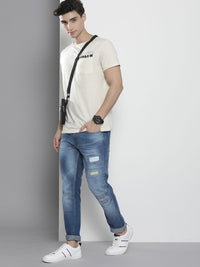 The Indian Garage Co Men Blue Mildly Distressed Heavy Fade Stretchable Jeans
