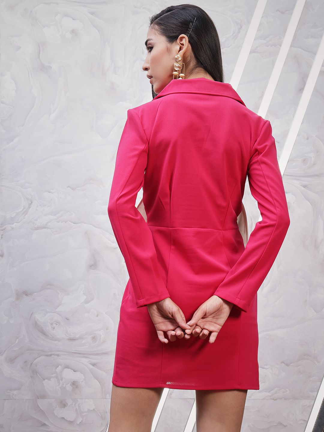 Athena Shirt Collar Opaque Fuchsia Bow Detailed dress