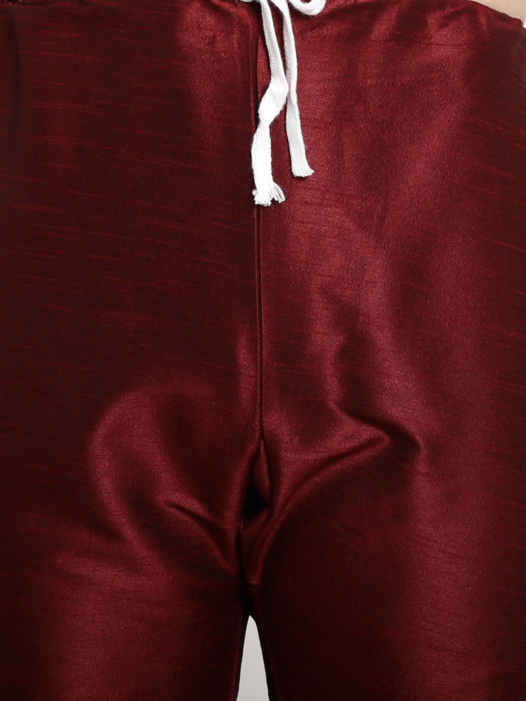 SOJANYA Men Maroon & Beige Self Design Kurta with Churidar & Nehru Jacket