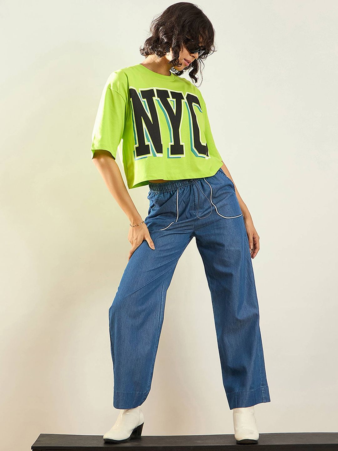 SASSAFRAS Women Pure Cotton Loose Fit High-Rise Parallel Trousers