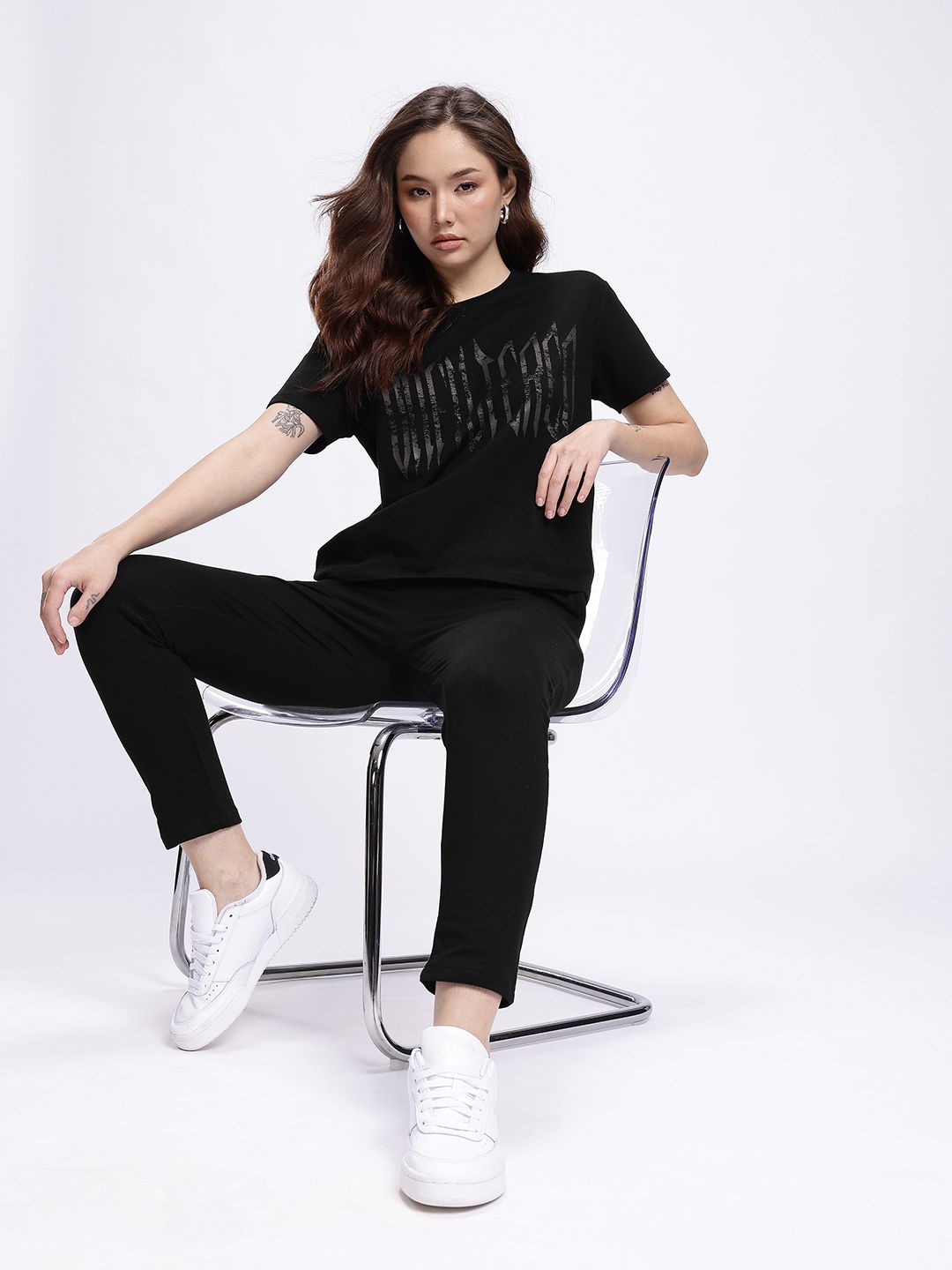 DressBerry Typography Printed T-Shirt with Trousers Co-Ords