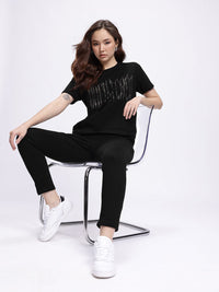 DressBerry Typography Printed T-Shirt with Trousers Co-Ords