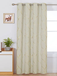 URBAN SPACE Gold Foil Beige Printed Cotton Black Out Window Curtain