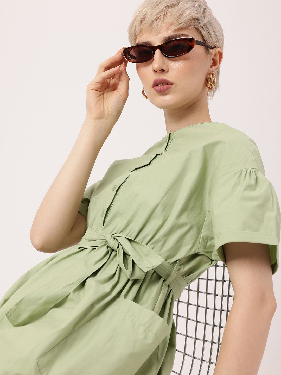 DressBerry Box Pockets A-Line Mini Dress With Fabric Belt