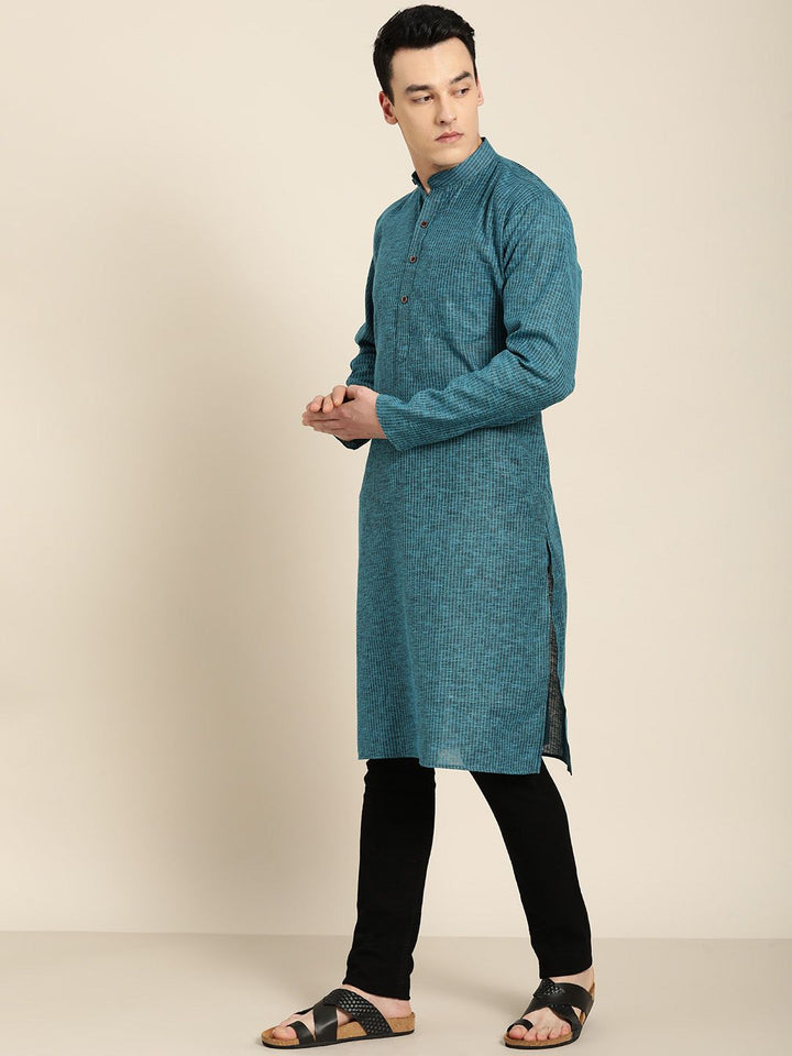 SOJANYA Kurta Lurus Berjalur Biru Lelaki