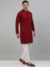 Jompers Mandarin Collar Embroidered Chikankari Straight Kurta With Pyjamas