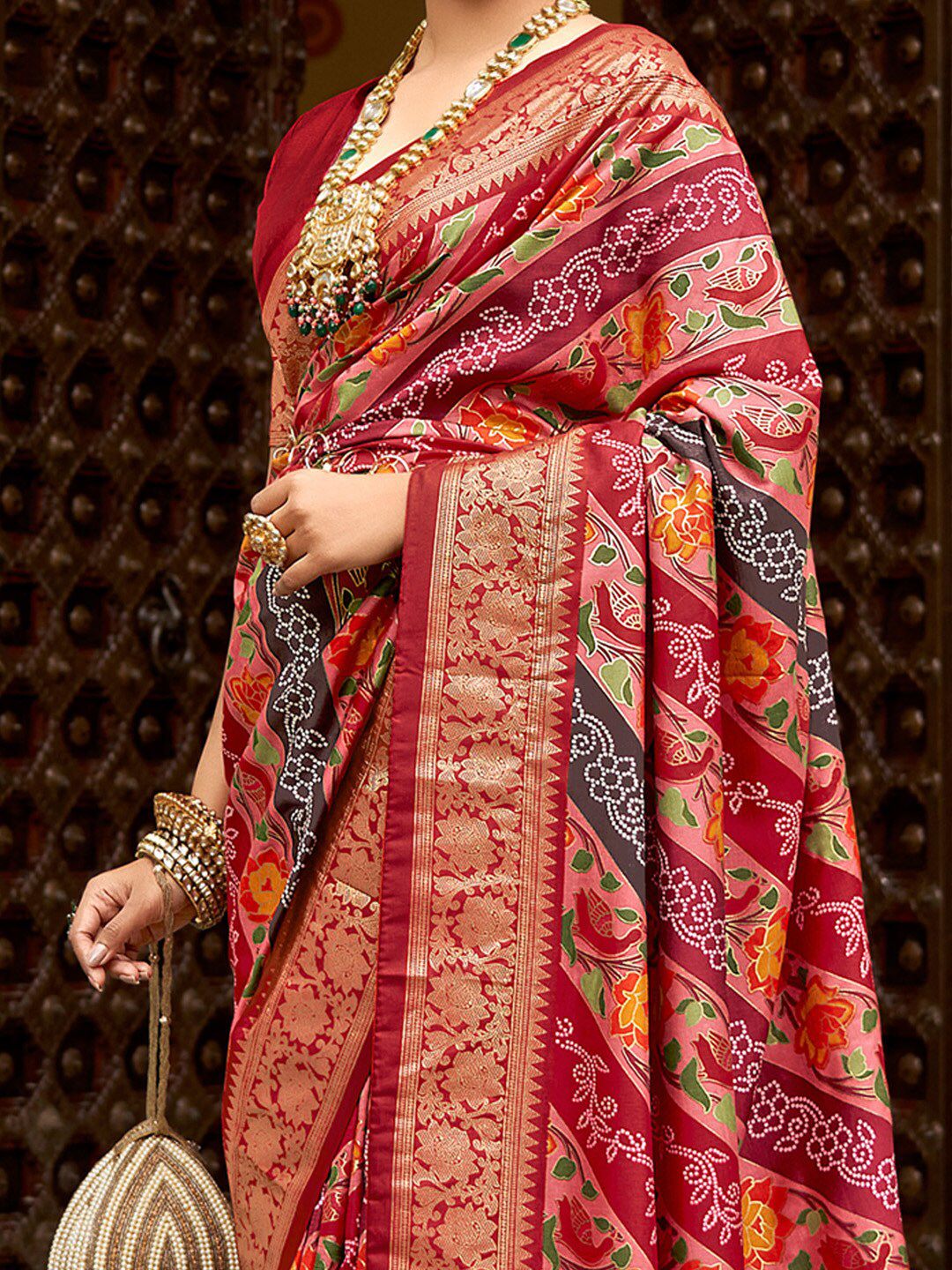 Saree mall Ethnic Motifs Printed Zari Banarasi Sarees with Tassels
