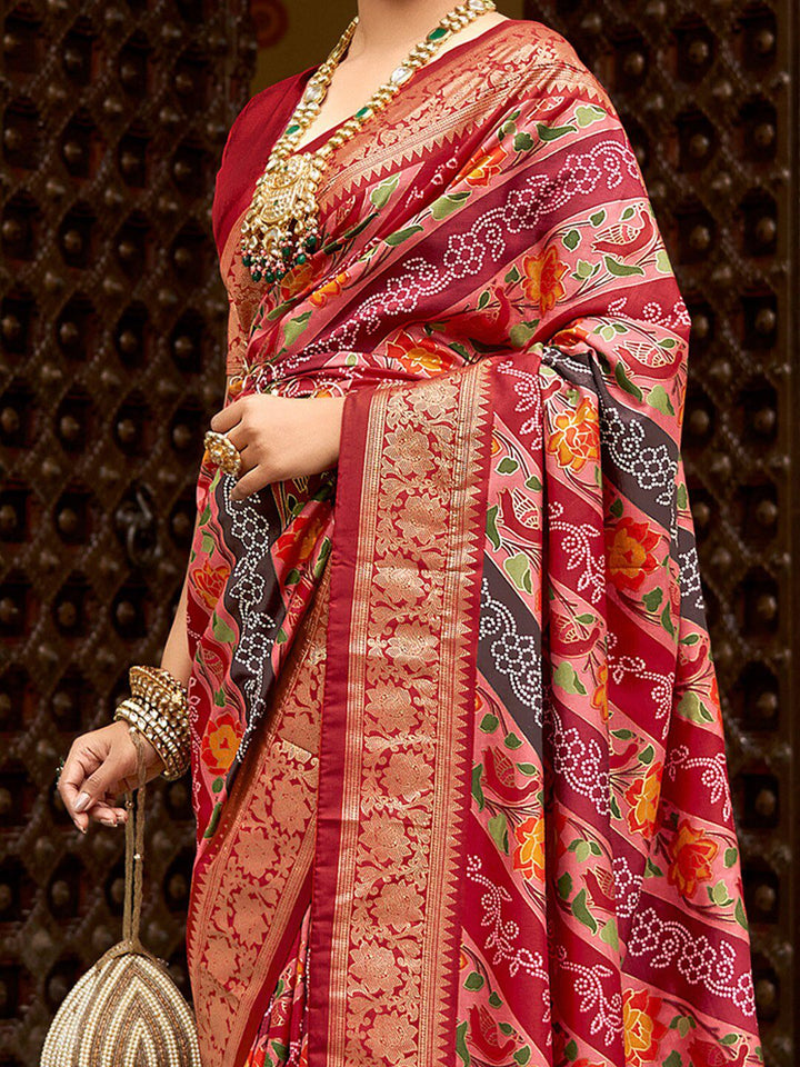 Saree mall Ethnic Motifs Printed Zari Banarasi Sarees with Tassels