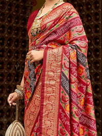 Saree mall Ethnic Motifs Printed Zari Banarasi Sarees with Tassels