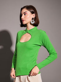SASSAFRAS Green Keyhole Neck Fitted Top