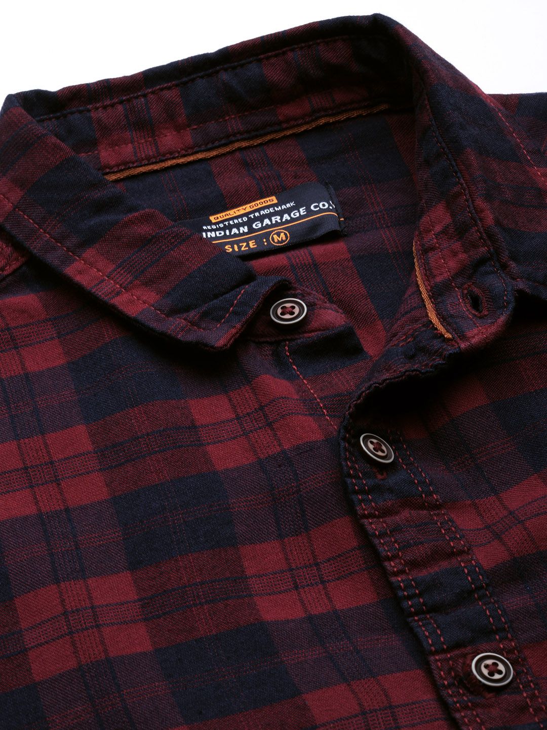 The Indian Garage Co Men Maroon & Navy Blue Checked Cotton Casual Shirt
