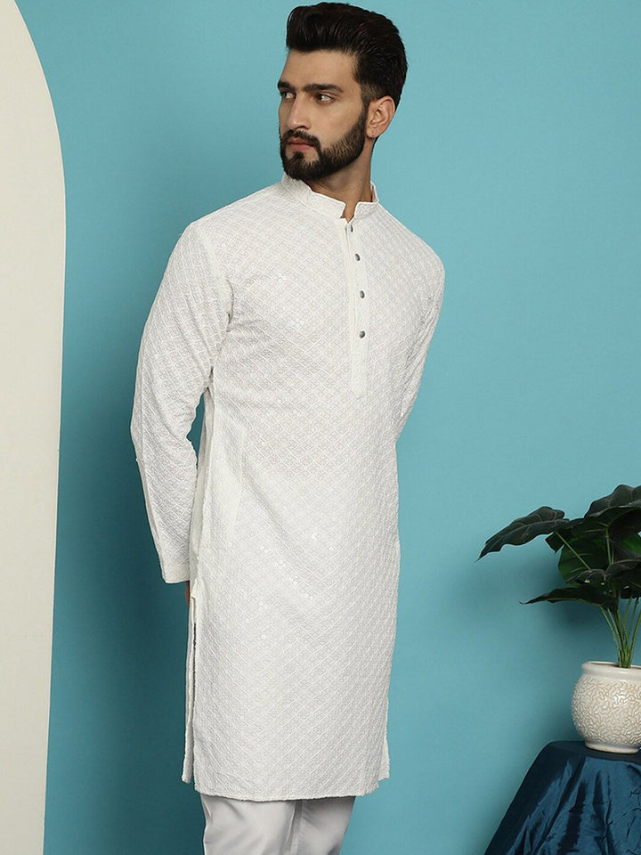 SOJANYA Kurta Kolar Mandarin Sulam Geometrik Pure Cotton