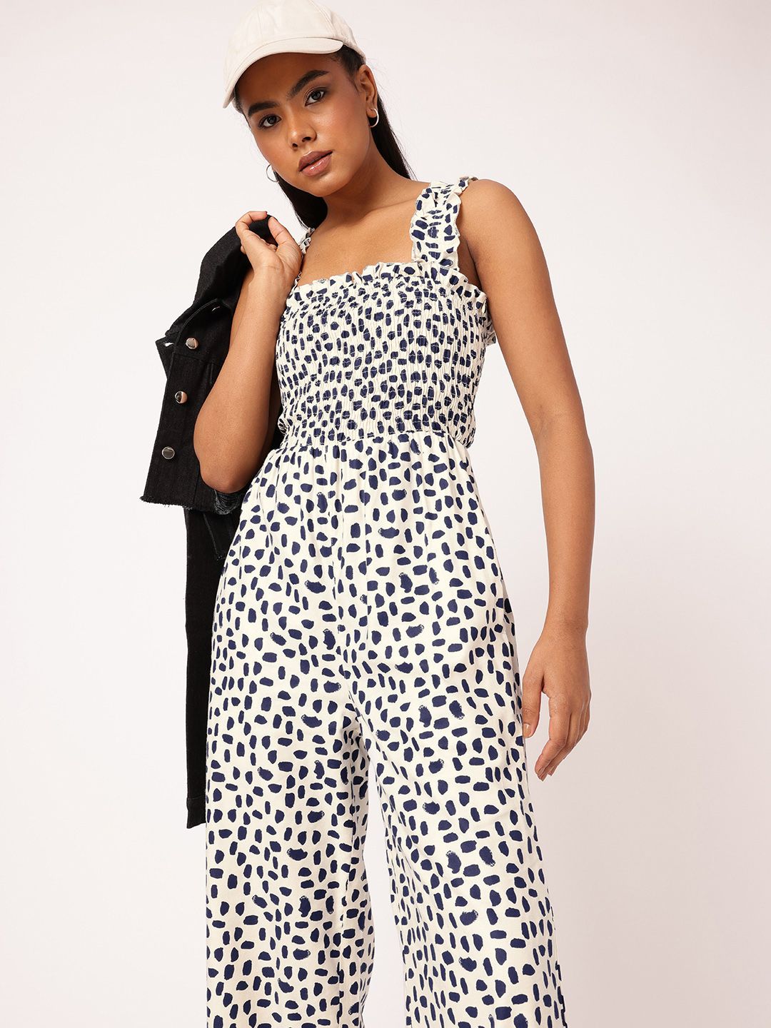 DressBerry Classic Grunge Smocked Printed Basic Jumpsuit