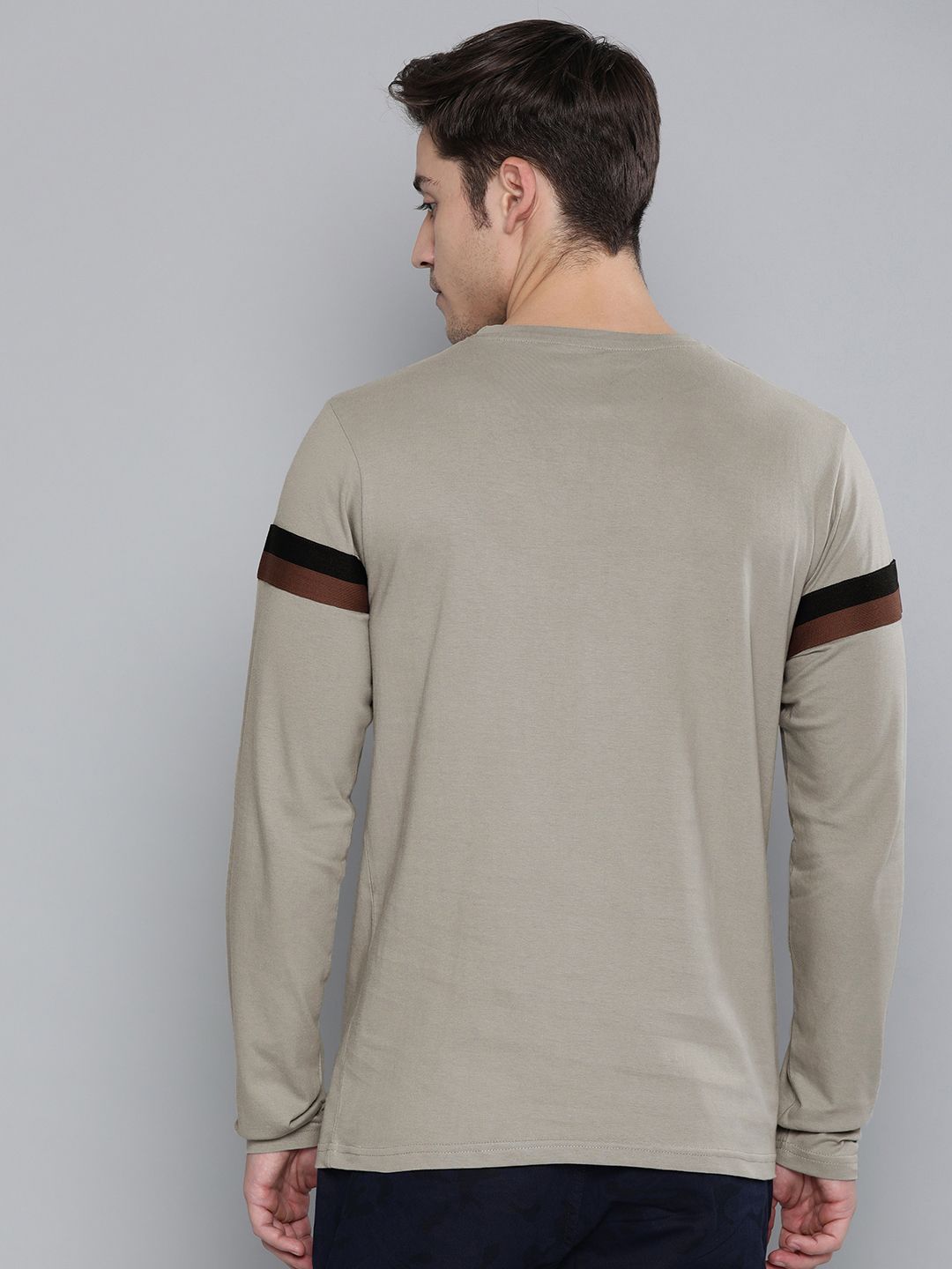 DILLINGER Men Grey  Black Striped Cotton Pure Cotton T-shirt