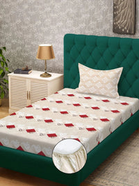 Myntra Elegant Homes Beige Geometric 400 TC Single Bedsheet with 1 Pillow Covers