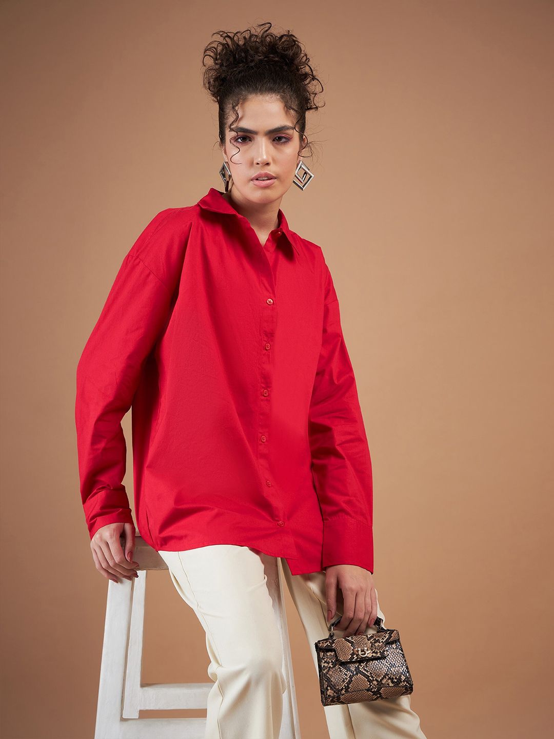 SASSAFRAS Red Oversized Pure Cotton Casual Shirt
