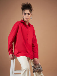 SASSAFRAS Red Oversized Pure Cotton Casual Shirt
