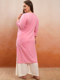 Vishudh Plus Size Ethnic Motifs Embroidered Straight Kurta