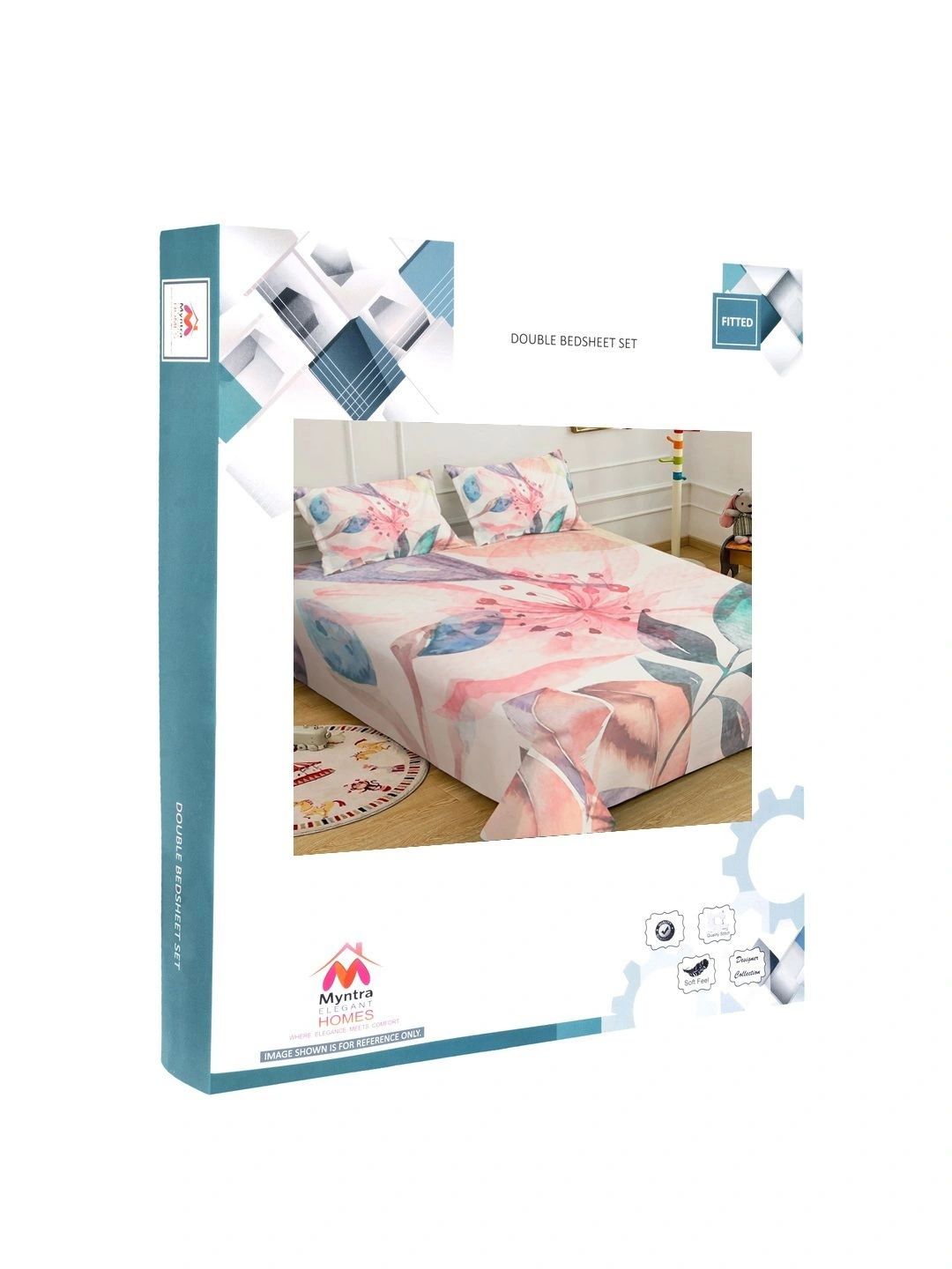 Myntra Elegant Homes White & Pink Floral 400 TC King Bedsheet with 2 Pillow Covers