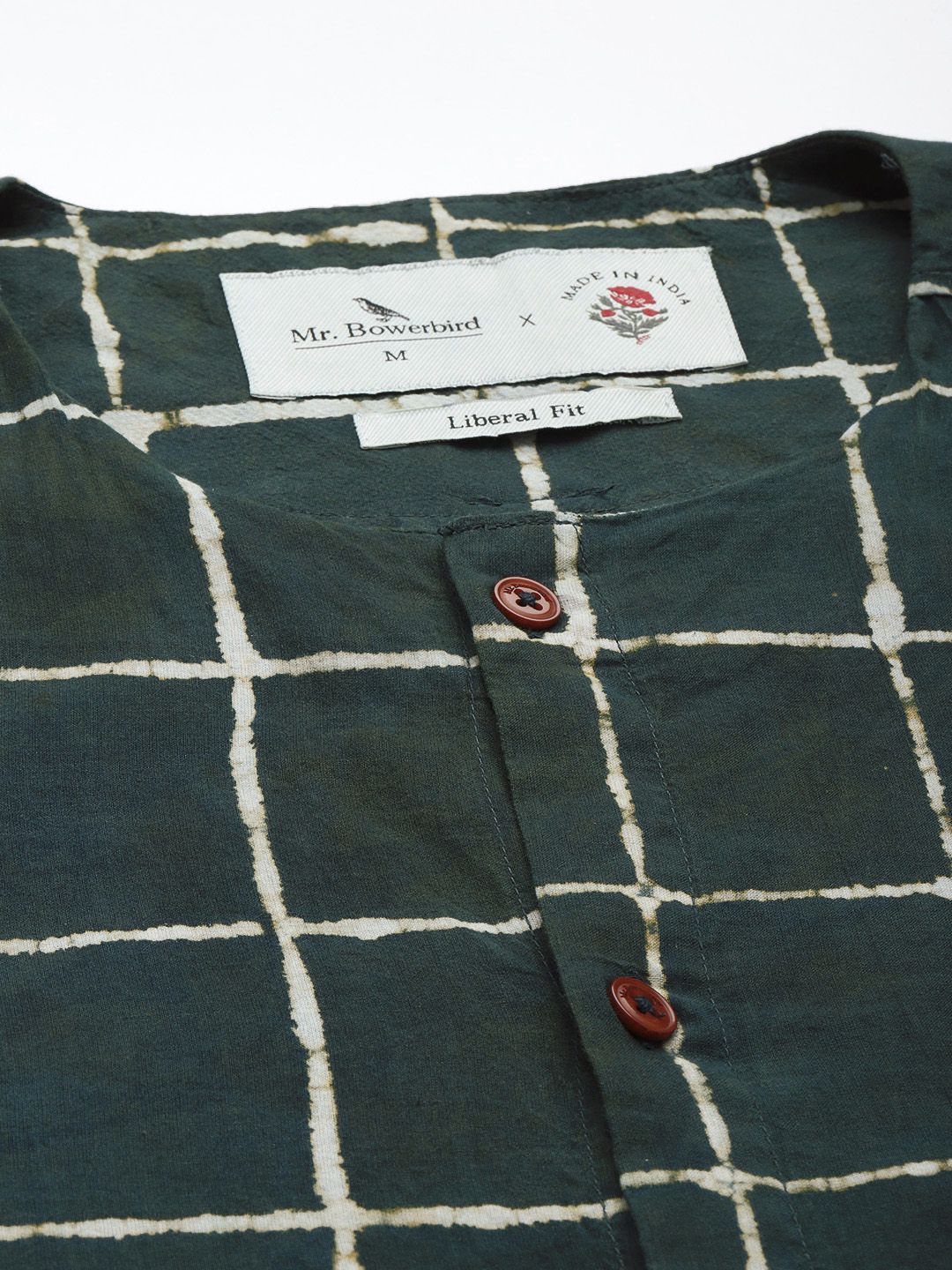 Mr Bowerbird Pure Cotton Bagru Hand Block  Windowpane Checked Liberal Fit Casual Shirt