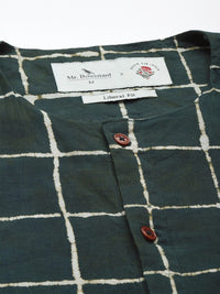 Mr Bowerbird Pure Cotton Bagru Hand Block  Windowpane Checked Liberal Fit Casual Shirt