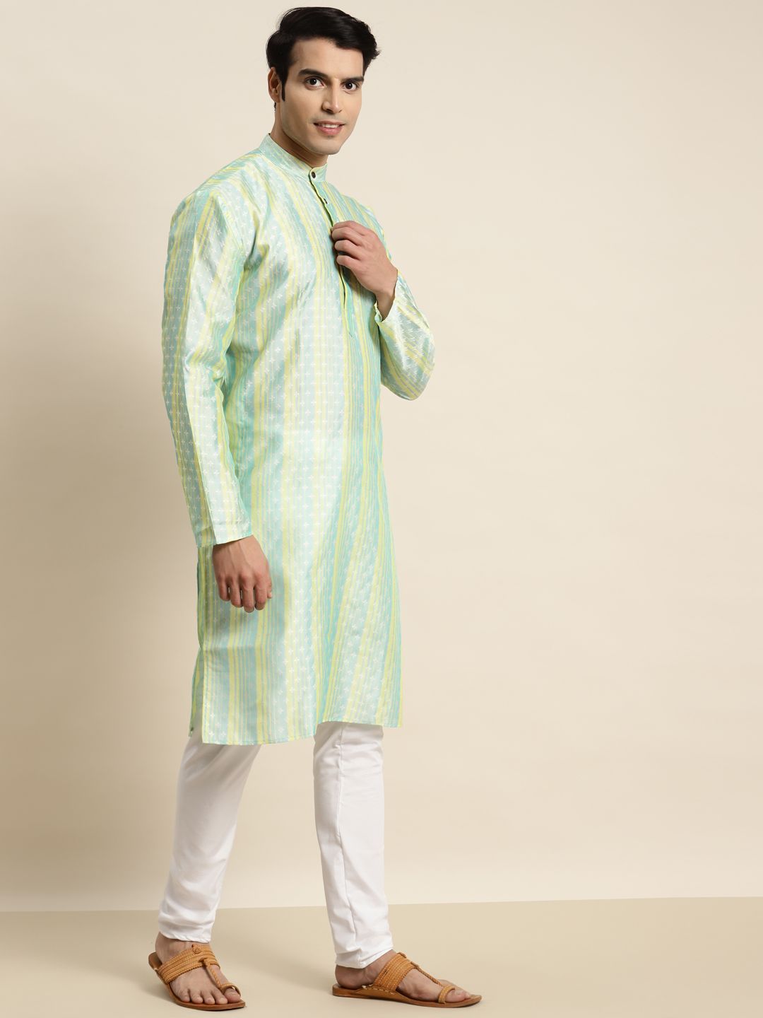 SOJANYA Men Ethnic Motifs Striped Jacquard Straight Kurta