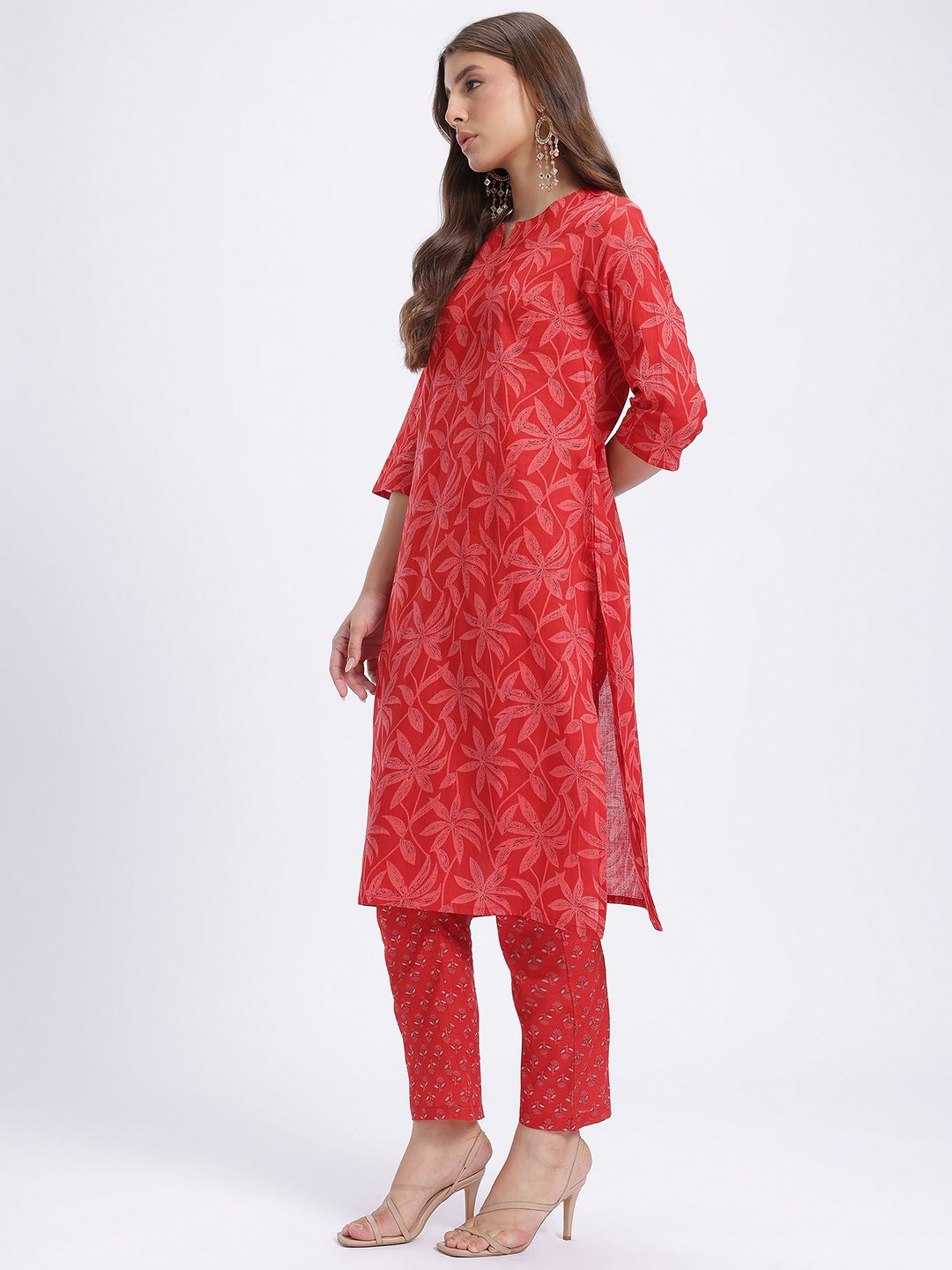 Anouk Floral Print Kurta With Trousers & With Dupatta