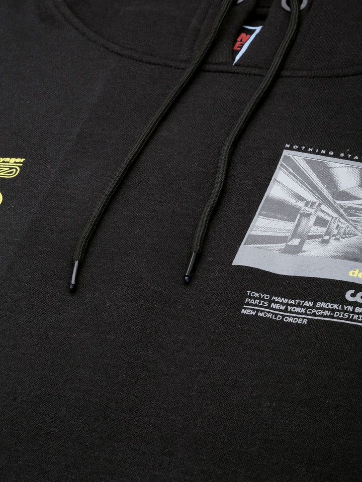 The Indian Garage Co Men Black Printed Hooded Sweatshirt